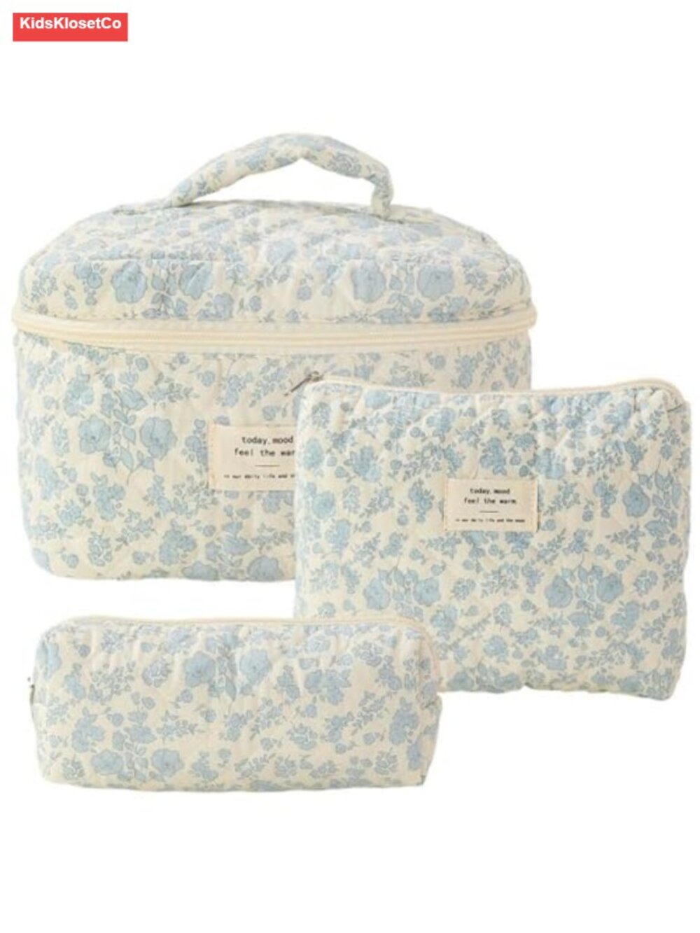 Quilted Floral Makeup Bag Set for Women Travel Toiletry Organizer Cotton